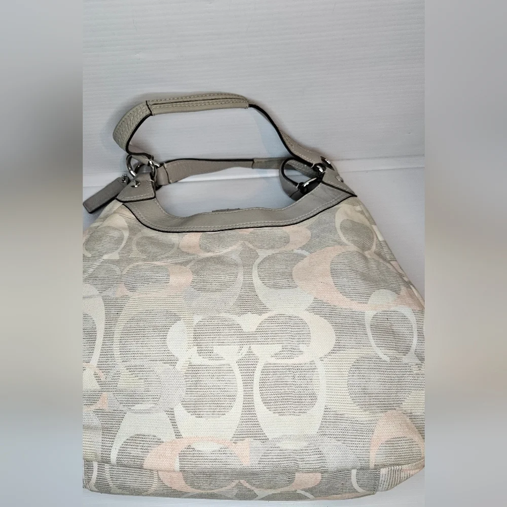 Coach F19214 Vintage Soho Lynn Hobo Bag – Gray & Pink Canvas with Leather Trim
